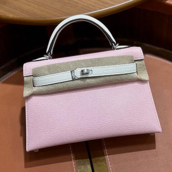 【エルメス HERMES】ケリーミニ2 パーソナル ローズサクラ×ナタ シェーブル シルバー金具 (100%手縫い)